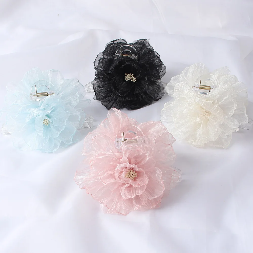 Top Trends: Organza Big Flower Hair Claw Clips Crab Barrettes Women Girls Transparent Ponytail Holder Hair Clamps Hair Accessories Fashion Shoppable Styles - Image 4