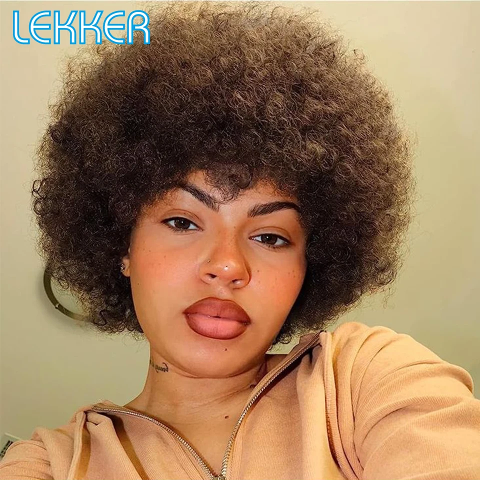 Top Trends: Lekker Wear To Go Short Afro Wig Pixie Curly Bob Human Hair Wigs For Women Brazilian Remy Hair 250 Density Fluffy Kinky Curly Shoppable Styles