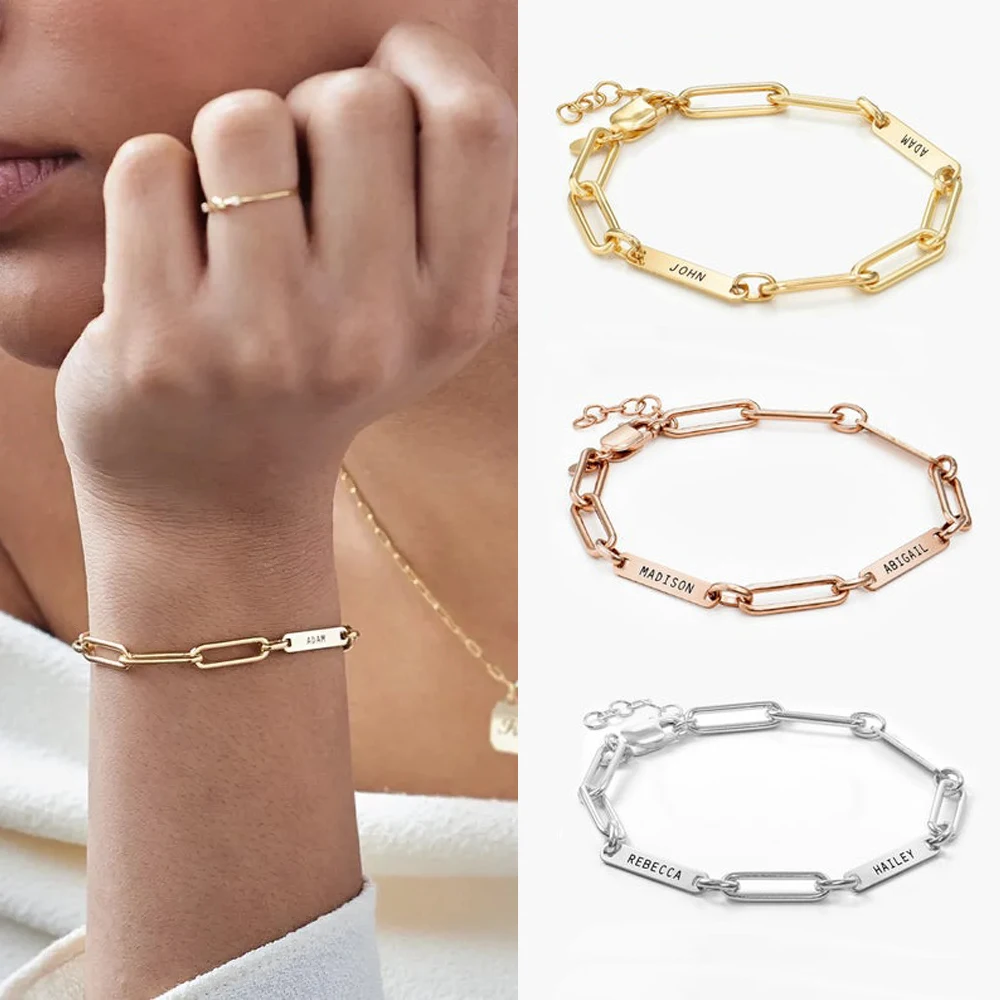 Top Trends: Customized Engraved Name Bracelet Luxury Gold Stainless Steel Jewelry For Women Personalized Paperclip Chain Adjustable Bracelet Shoppable Styles