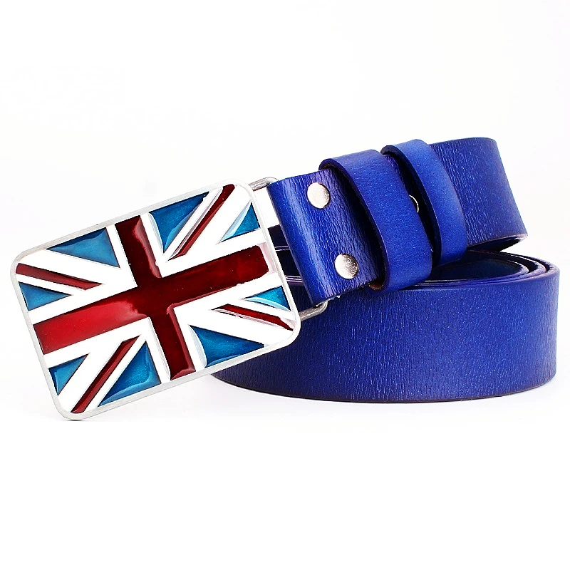 Top Trends: British Flag Pattern Fashion Belts Cowskin Genuine Leather Metal Buckle Union Jack Jeans Waistband Trousers Shoppable Styles