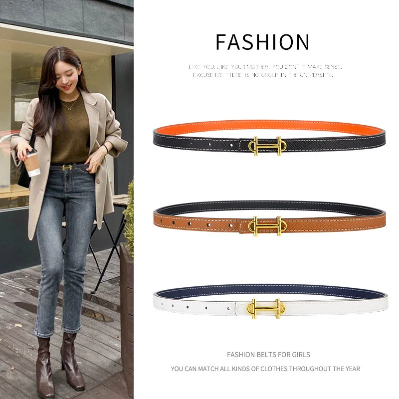 Top Trends: Live Streaming Popular Small H Buckle Women's Leather Fashion Belt Versatile Suit Waist Up Dress Decoration Fine Cow Belt Shoppable Styles