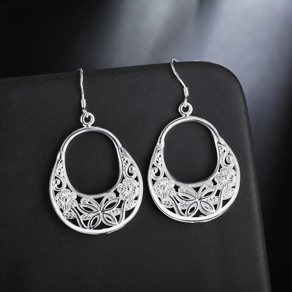 Top Trends: New 925 Sterling Silver Carved Butterfly Flower Earrings Women Fashion Jewelry Christmas Gifts Wedding Fancy Earrings Shoppable Styles