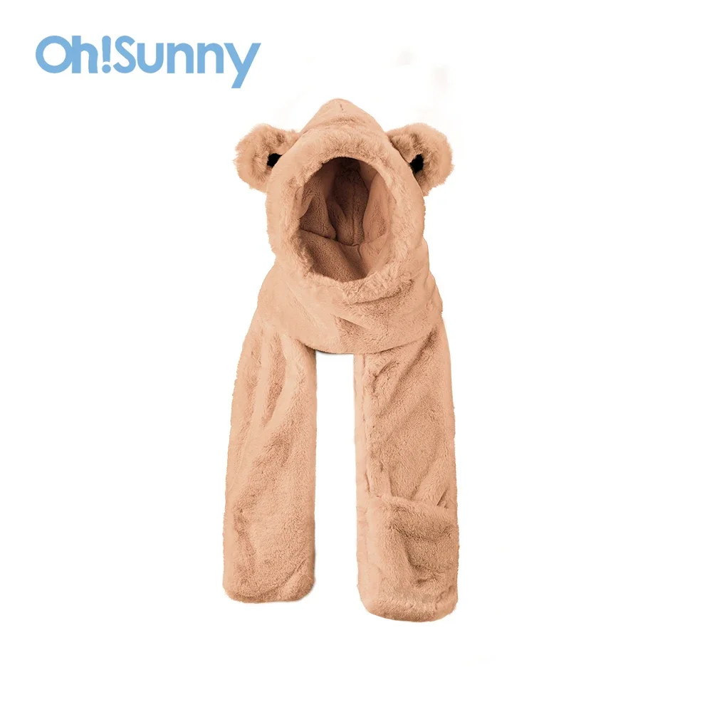 Top Trends: Ohsunny Cute Bear Warm 3in1 Multi-Functional Hoodie Hat / Scarf / Gloves Set For Women Winter Soft Plush Thick Hat Long Scarf Mitten Shoppable Styles