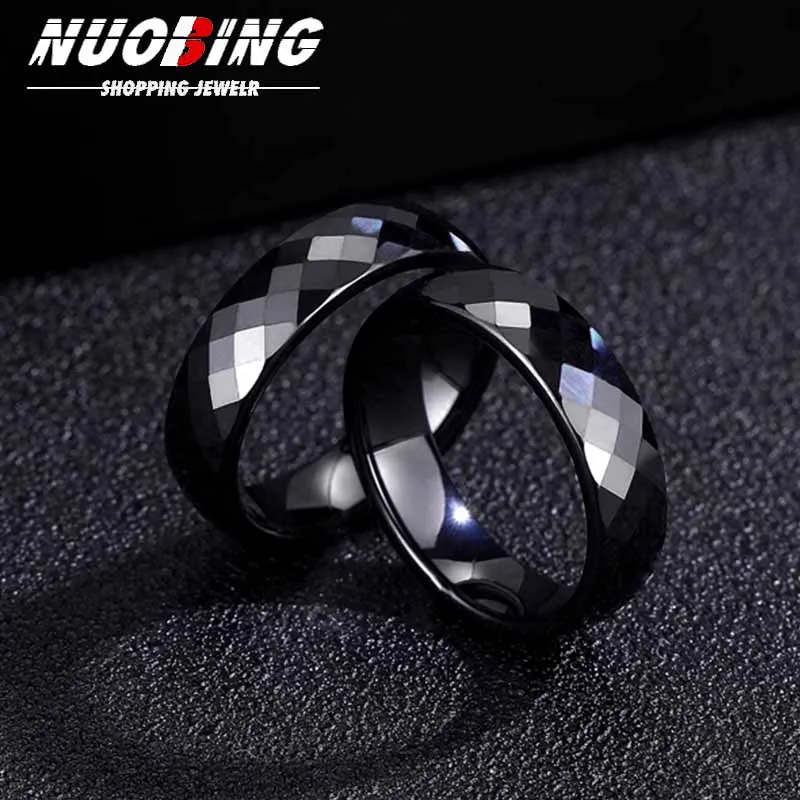 Top Trends: 6mm Black And White Faceted Hand Cut Ceramic Luxury Men And Women Lovers Engagement Ring Jewelry Top Quality Scratch Free Shoppable Styles