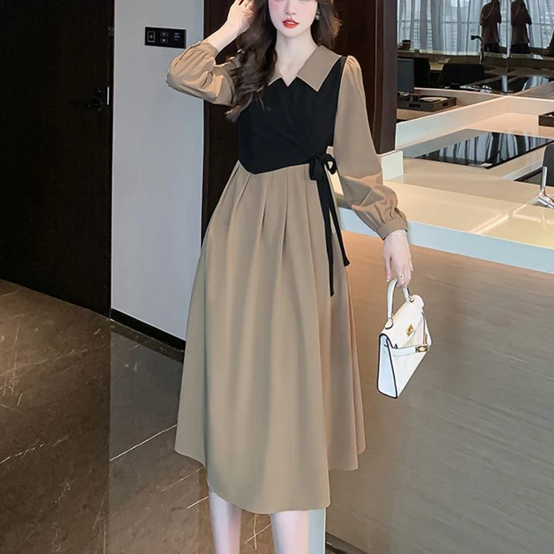 Top Trends: Spring Summer Fake Two Piece Bandage Elegant Fashion Dress Lady Long Sleeve Casual All-match Midi Vestidos Female Robe Dresses Shoppable Styles - Image 3