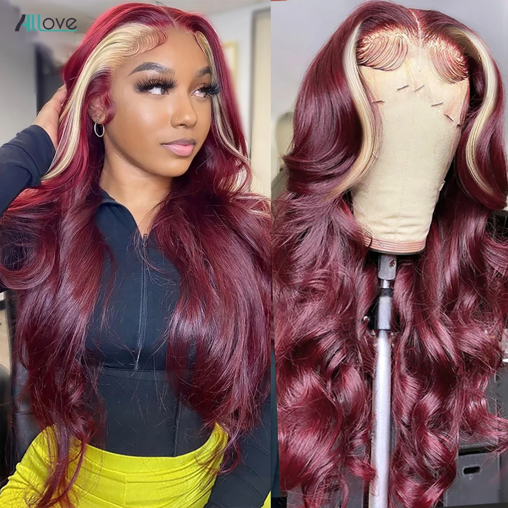 Top Trends: Allove 99J Burgundy Colored Human Hair Wigs Glueless 13x4 HD Lace Frontal Wig Highlight 613 Blonde Body Wave Lace Front Wigs Shoppable Styles