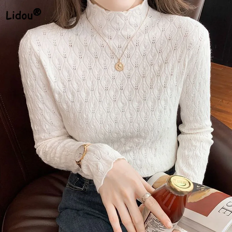 Top Trends: Simplicity Fashion Solid Women&#039;s Half High Collar Sweaters Autumn Winter Slim All-match Long Sleeve Sweaters Female Clothing Shoppable Styles