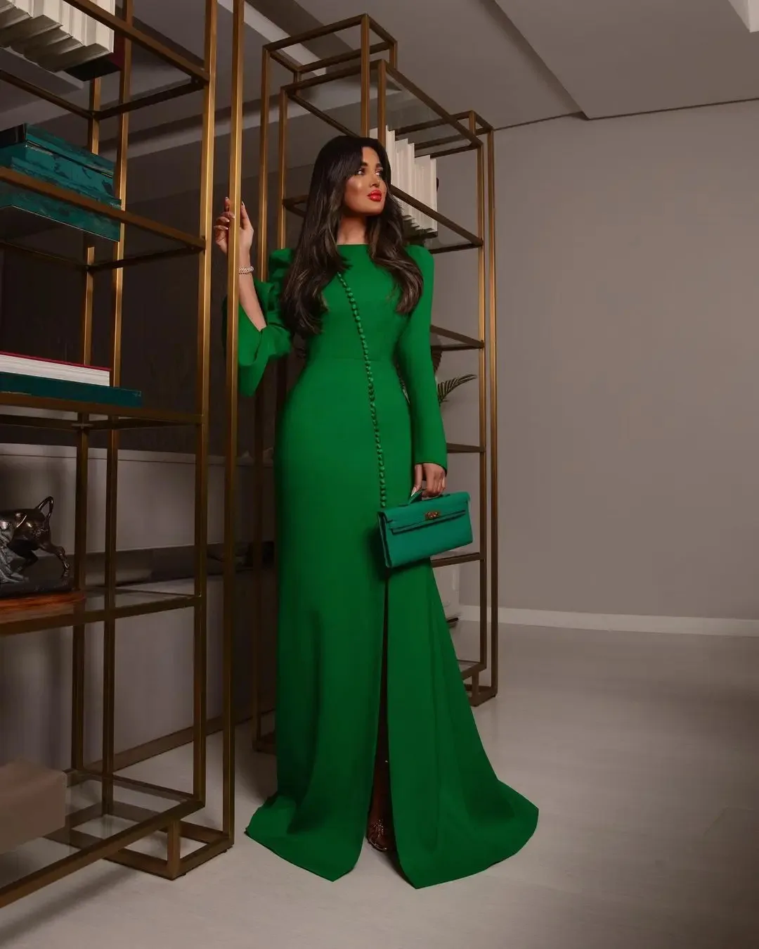 Top Trends: Green Prom Dress Mermaid Long Sleeve Floor-length Special Occasion High-end Button Dress Shoppable Styles