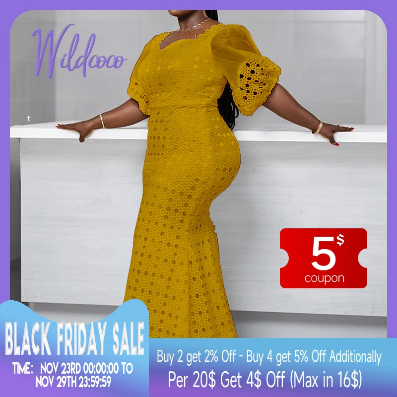 Top Trends: Women Fashion Plus Size Dress Half Sleeve Hollow Floor Length High Waist American African Style Street Beat Female Dress Shoppable Styles