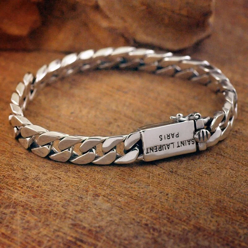 Top Trends: 925 Silver Retro Simple Punk Naked Bracelet Men's Tank Whip Chain Couple Party Bracelet Shoppable Styles