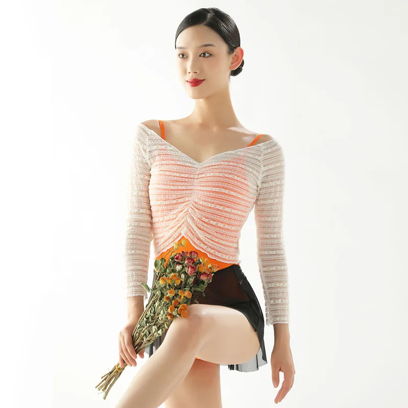 Top Trends: Women Modern Dance Tops Ballet T Shirt Long Sleeves Ballet Practice Flower Net Classic Costumes For Dancing Tops Dancewear Shoppable Styles - Image 3