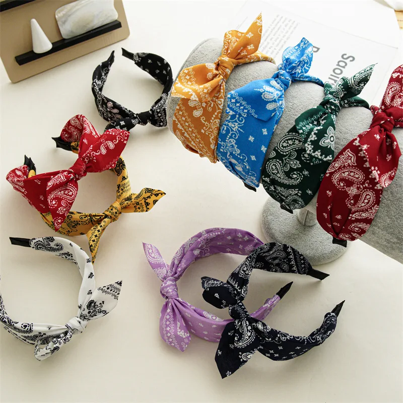 Top Trends: New Floral Print Hair Band Rabbit Ear Headbands For Women Boho Flower Knotted Hair Hoop Wide Bezel Head Bands Hair Accessories Shoppable Styles