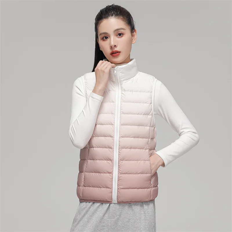 Top Trends: Women Novel Gradient Outwear Vest 90% White Duck Down Ultra Light Vest Female Sleeveless Warm Waistcoat Shoppable Styles