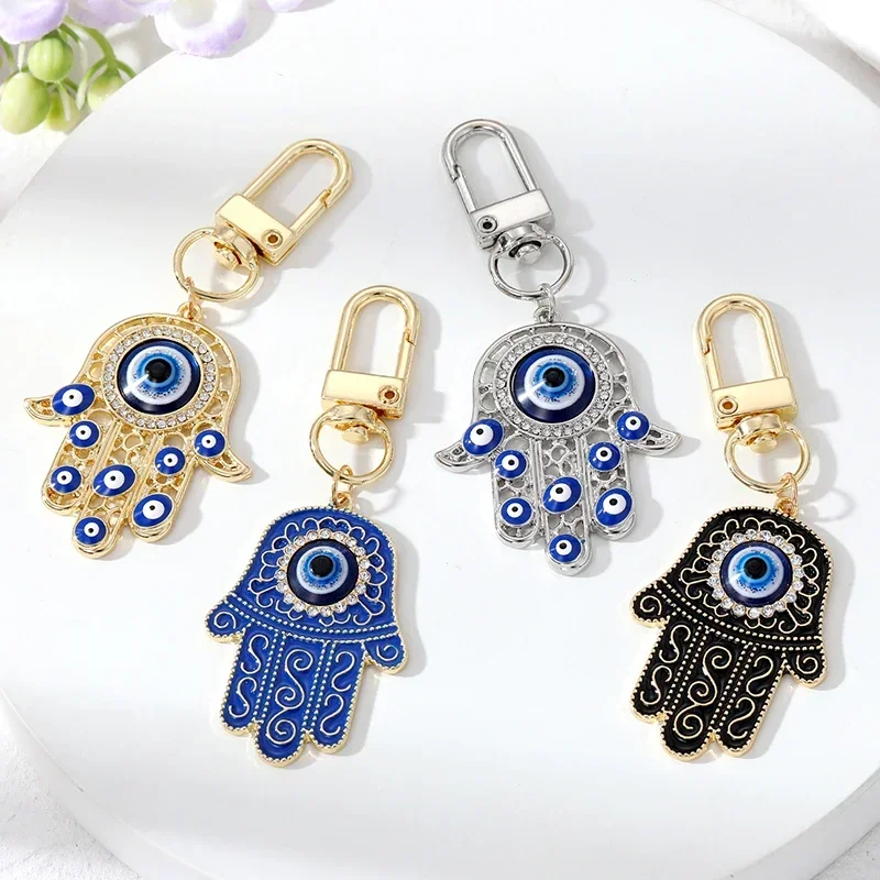 Top Trends: Vintage Hamsa Hand Keychain Bling Blue Evil Eye Charms With Key Ring For Women Men Airpods Box Walllet Handbag Ornament Jewelry Shoppable Styles