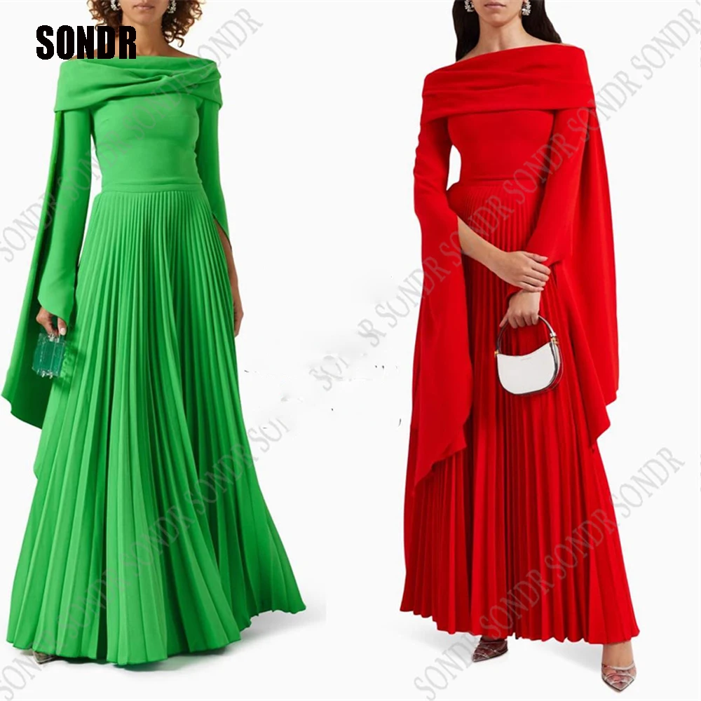 Top Trends: SONDR Modern Red Green A Line Evening Dresses Satin Beds Off Shoulder Jacket Sleeves Women Prom Gowns Long Formal Party Dress Shoppable Styles