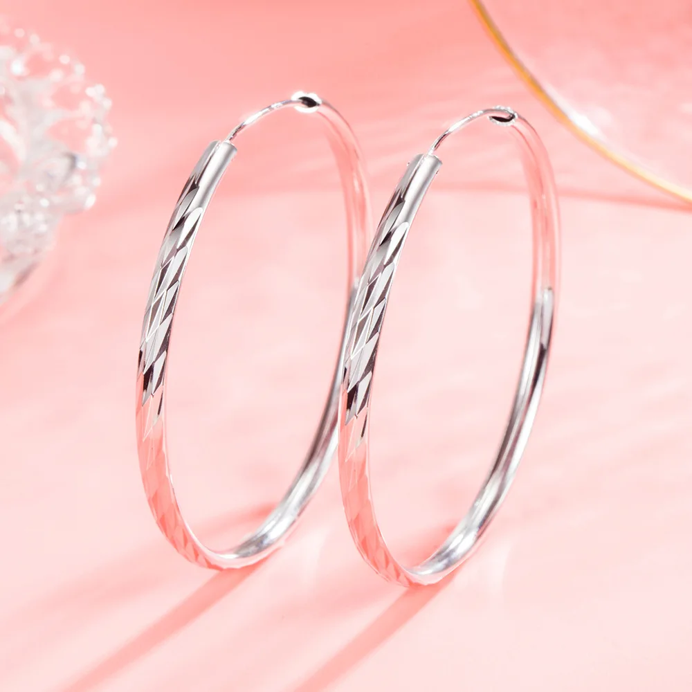 Top Trends: 925 Sterling Silver 3 / 4 / 5 / 6 CM Meteor Shower Hoop Earrings For Women Luxury Jewelry Accessories Gift Female Shoppable Styles