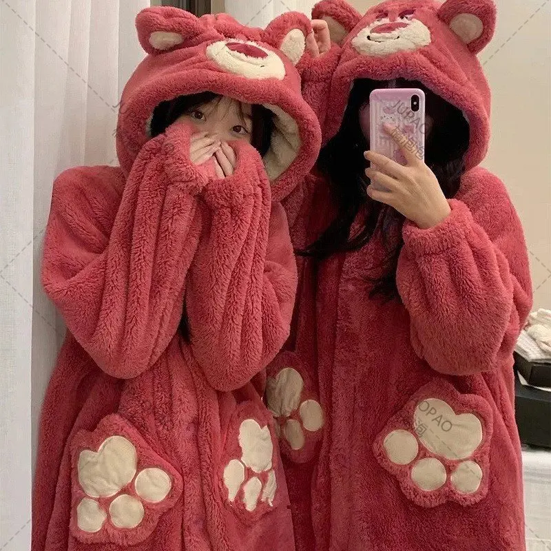 Top Trends: Autumn And Winter Coral Velvet Stitzer Cartoon Nightgown Female Jade Gui Dog Thickened Bathrobe Strawberry Bear Plush Nightgown Shoppable Styles - Image 2