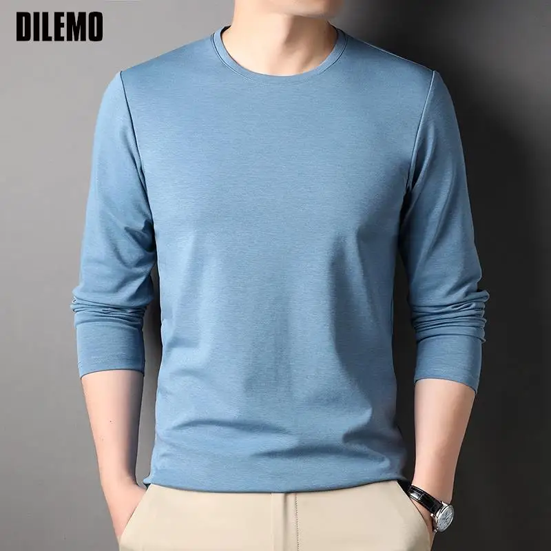 Top Trends: Top Grade Mulberry Silk 5.2% New Fashion Brand 2023 Designer Luxury Men T Shirt Long Sleeve Solid Color Tops Casual Mens Clothes Shoppable Styles