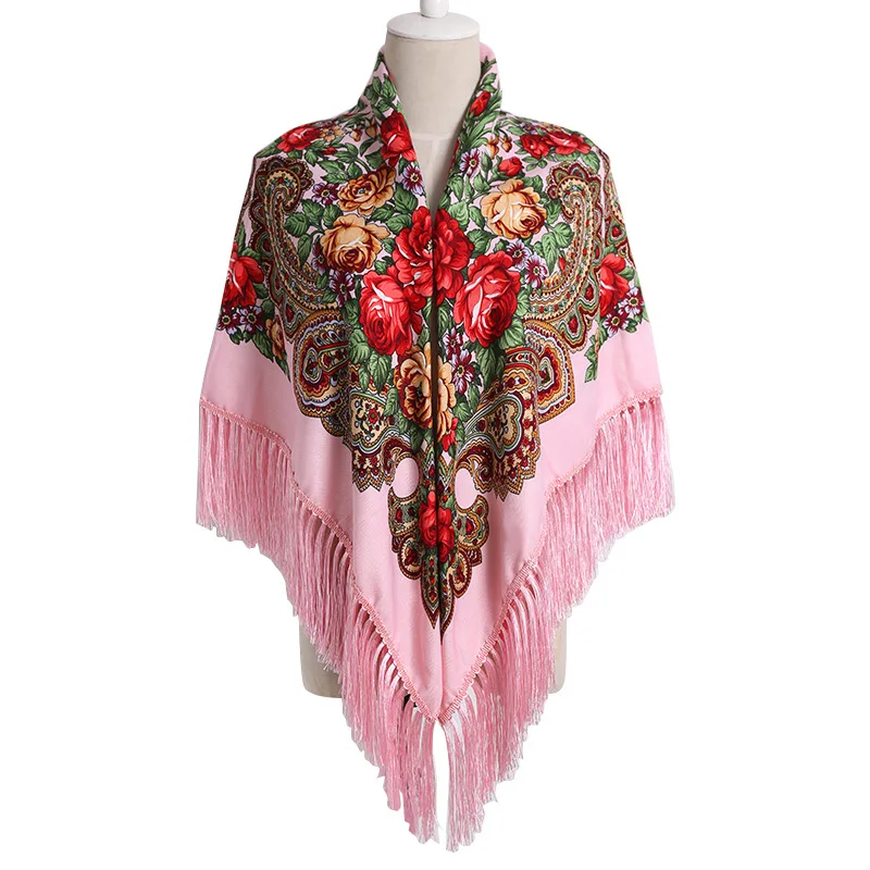 Top Trends: Russian Cloak Large Flower Printed Generous Scarf Women's Shawl Warm Autumn Winter Multi-function Scarf Ponchos Capes Pink Shoppable Styles