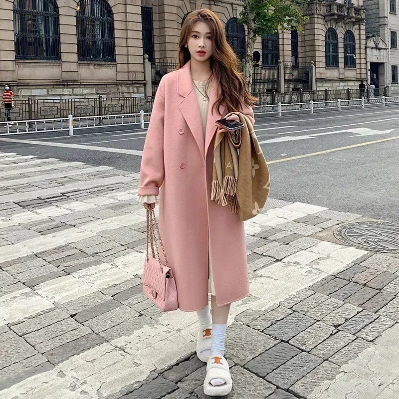 Top Trends: Pink Woolen Coat Women&#039;s Mid Length 2023 Autumn / Winter New Korean Version Loose And Versatile Hepburn Style Small Woolen Coat Shoppable Styles