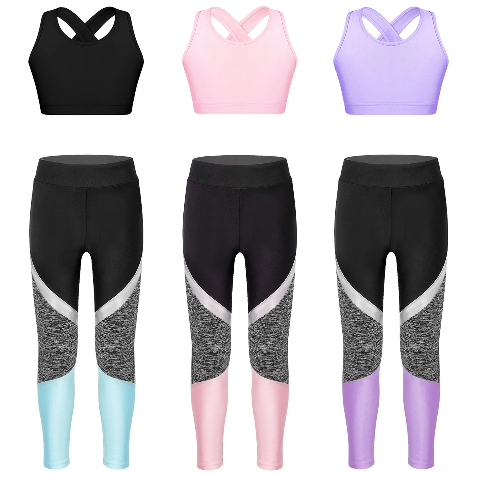 Top Trends: Sport Sets For Kids Girls Yoga Tracksuits Sleeveless U Neck Crop Top With Leggings Pants Set For Fitness Gym Workout Sportswear Shoppable Styles