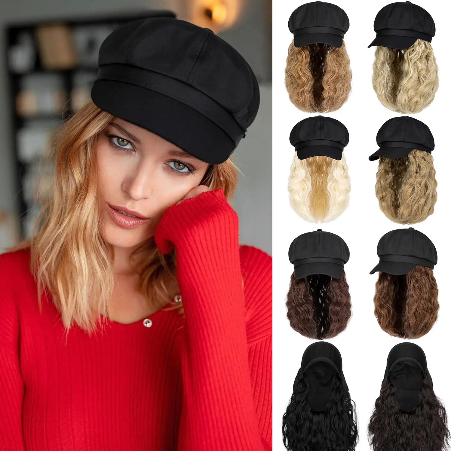 Top Trends: Shangzi Newsboy Cap / hat Wig 10 Inch Wavy Curly Synthetic Wigs Natural Baseball Hat Wigs Hat Attached Synthetic Hair Extensions Shoppable Styles