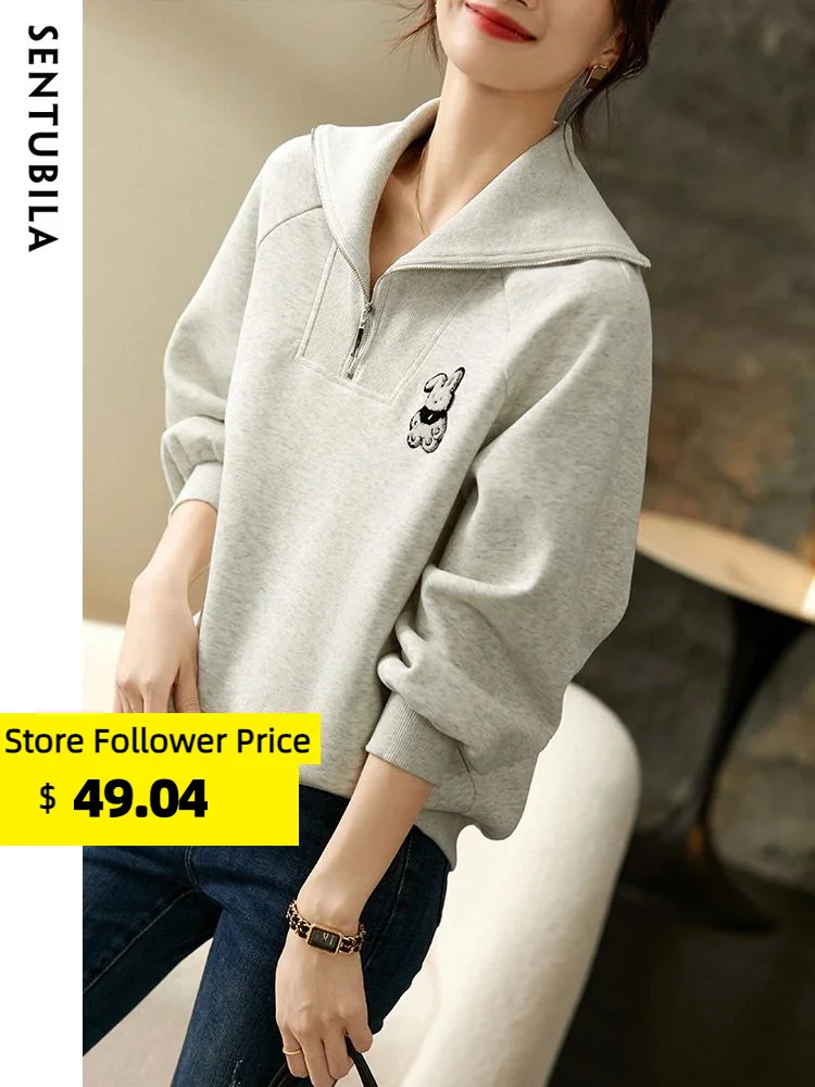 Top Trends: Sentubila Half Zip Up Loose Sweatshirts For Women 2023 Spring Autumn Casual Half Open Collar Pullover Long Sleeve Tops Clothing Shoppable Styles