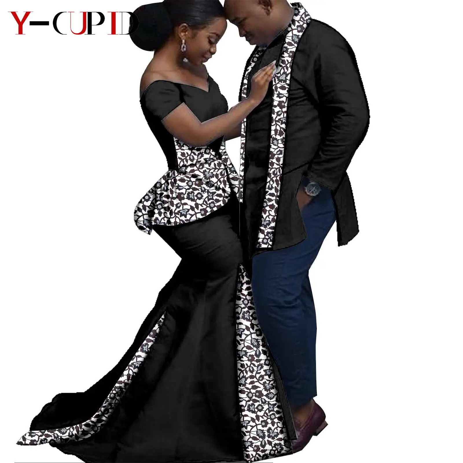 Top Trends: African Clothes For Couples Women Patchwork Ankara Long Mermaid Dresses Party Vestidos Match Men Shirt With Print Scarf S20C013 Shoppable Styles