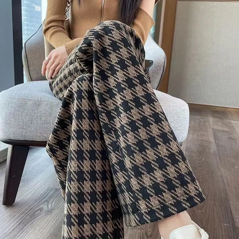 Top Trends: Woolen Wide Leg Pants For Women In Autumn Winter High Waist Loose Coffee Color Plaid Pants Casual Straight Leg Pants Pockets Shoppable Styles