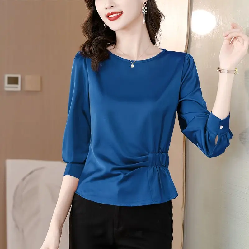 Top Trends: Elegant O-Neck All-match Folds Asymmetrical Blouse Women Clothing 2023 Summer New Oversized Casual Pullovers Irregular Shirt Shoppable Styles