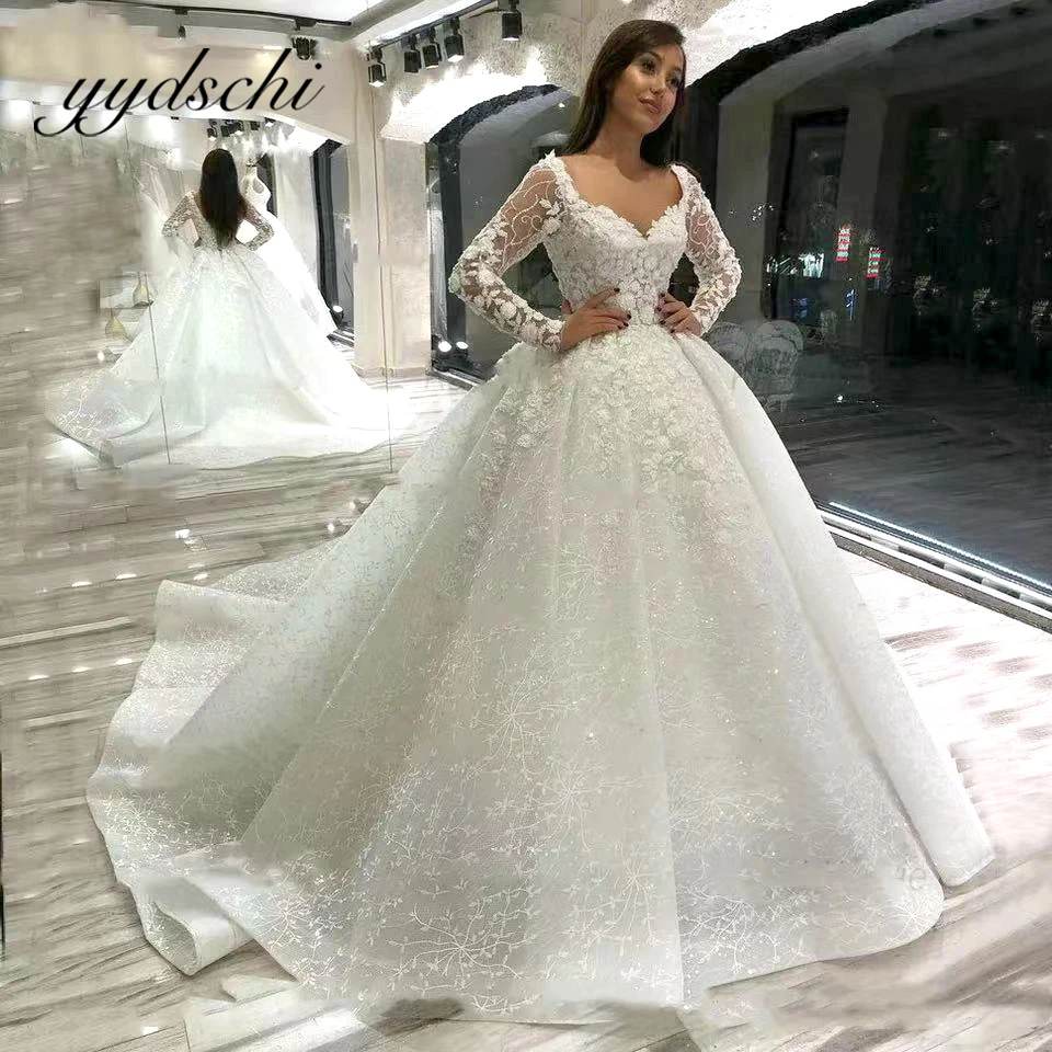 Top Trends: Elegant V-Neck Long Sleeves Wedding Dresses For Women 2023 Bride Beading Appliques Ball Gown Vestidos De Noiva Formal Party Shoppable Styles