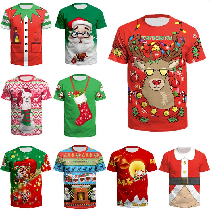 Top Trends: 2023 3DEuropean And American Women&#039;s Ugly Christmas T-shirt Santa Claus Printed Loose Pullover T-shirt Men And Wo Shoppable Styles