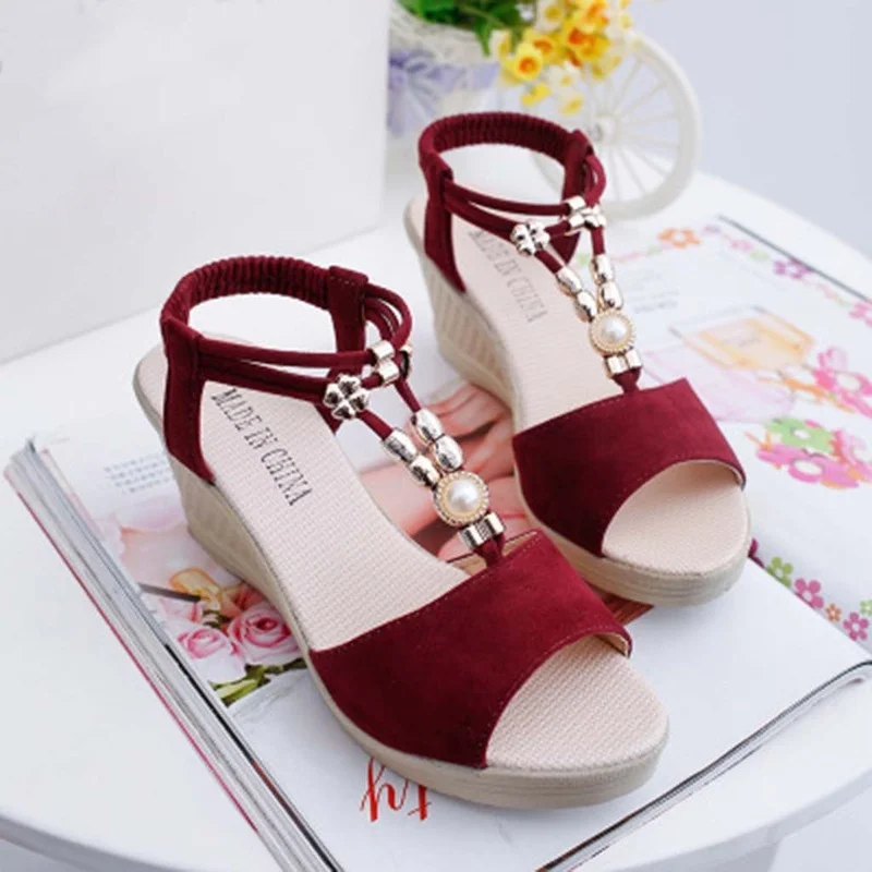 Top Trends: 2023 Summer Ladies Platform Wedge Sandals With Rhinestone Red Beige Casual Comfortable Slope Heel Open Toe Shoes Women&#039;s Luxury Shoppable Styles