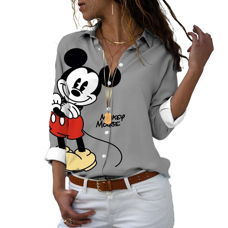 Top Trends: New 2024 Disney Harajuku Slim Fit 3D Print Women&#039;s Button Up Long Sleeve Lapel Mickey Minnie Casual Cute Shirt Y2k Shoppable Styles