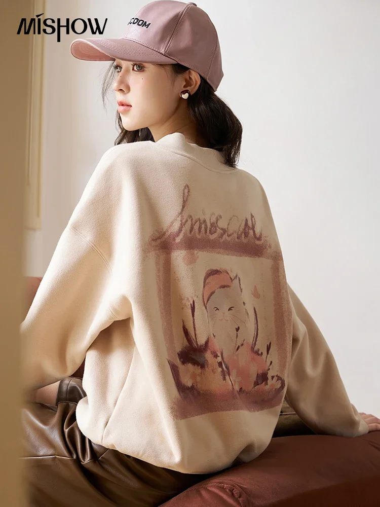 Top Trends: MISHOW Cartoon Sweatshirt For Women Autumn 2023 New Letter Print Oversize Loose Casual Sweatshirts Female Thick Top MXC51V0032 Shoppable Styles