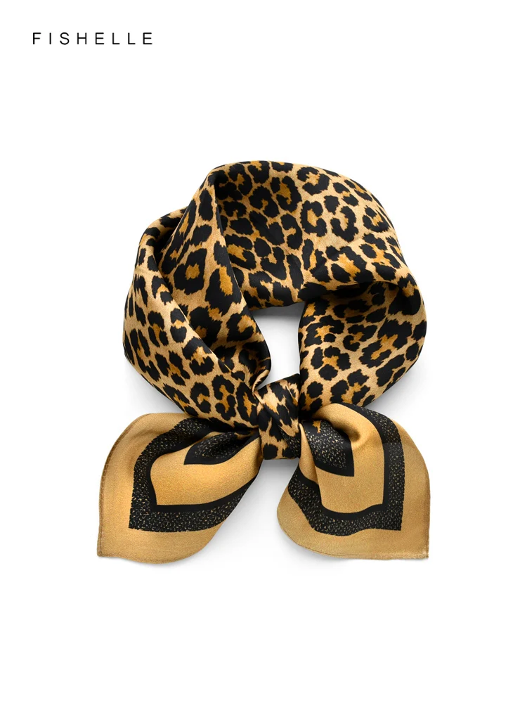 Top Trends: Camel Leopard Print Natural Silk Scarf Women 100% Real Silk 50cm Small Square Wrap Neck Scarves Ladies Spring Autumn Gifts Shoppable Styles