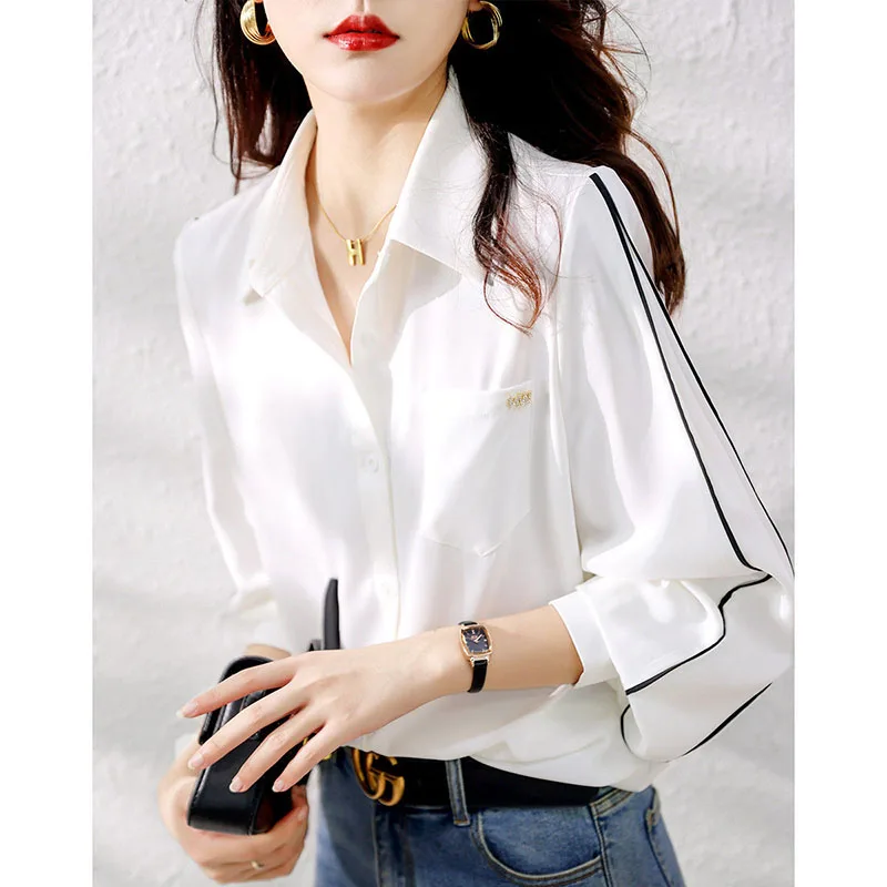 Top Trends: Fashion Lapel Button Spliced Pockets All-match Shirt Women Clothing 2022 Autumn New Loose Casual Tops Office Lady Blouse Shoppable Styles