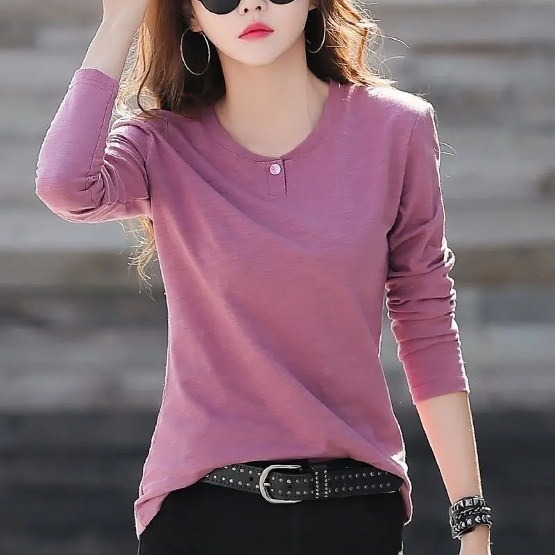 Top Trends: Fashion O-Neck Button Solid Color All-match T-Shirt Women's Clothing 2023 Spring New Oversized Casual Pullovers Korean Tee Shirt Shoppable Styles