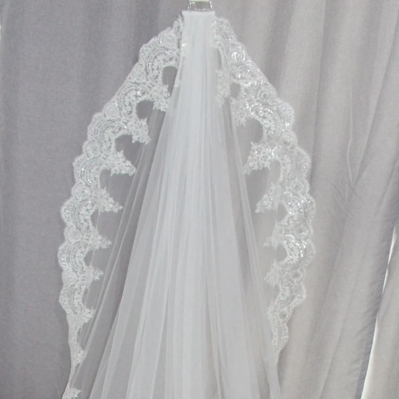 Top Trends: 3 Meter White Ivory Cathedral Wedding Sails Long Edge Lace Bridal Veil With Comb Wedding Accessories Shoppable Styles - Image 5