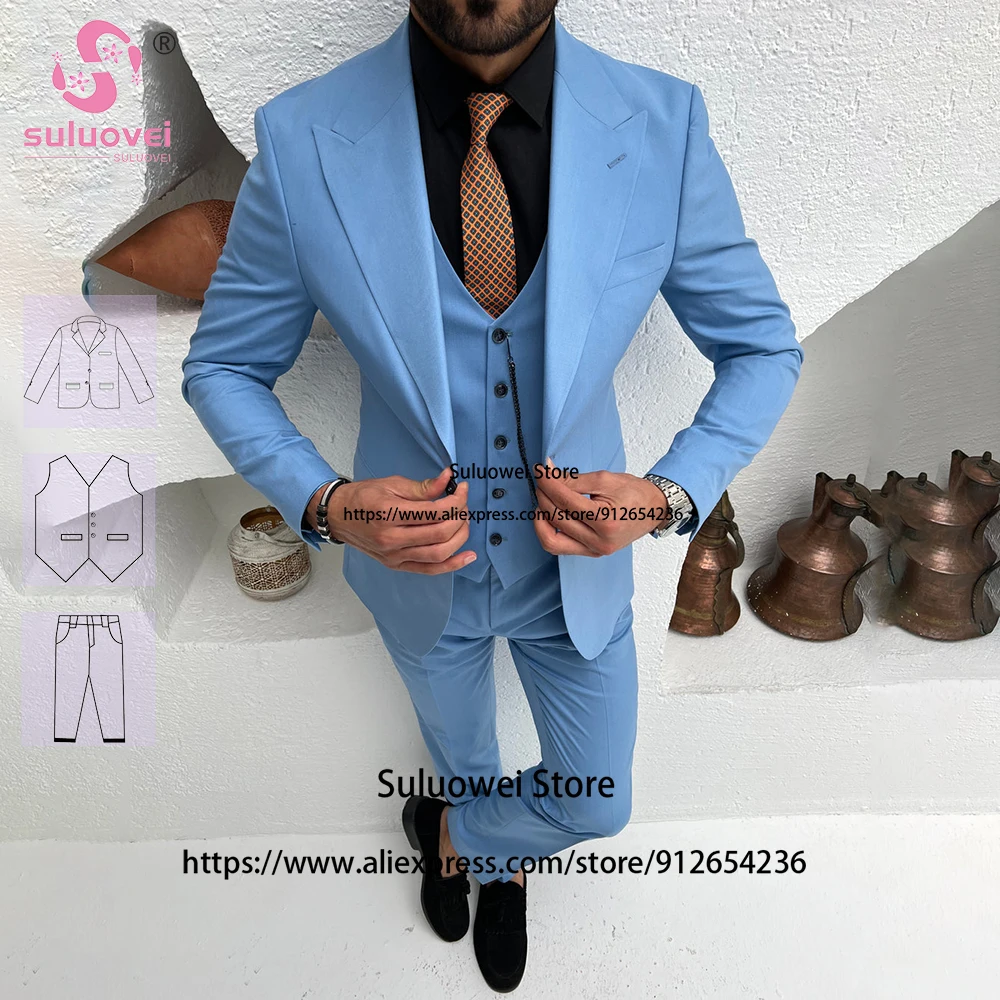 Top Trends: Fashion Peaked Lapel Suits For Men Slim Fit 3 Piece Pants Set Groom Wedding Dinner Party Prom Tuxedo Trajes Elegante Para Hombre Shoppable Styles