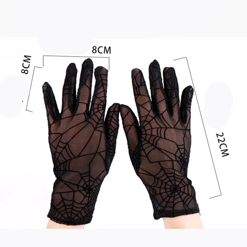 Top Trends: 1 Pair Black Cobweb Full Finger Gloves Women Sexy Transparentes Mesh Tulle Sun Anti-UV Halloween Gloves Female Driving Gloves Shoppable Styles - Image 6