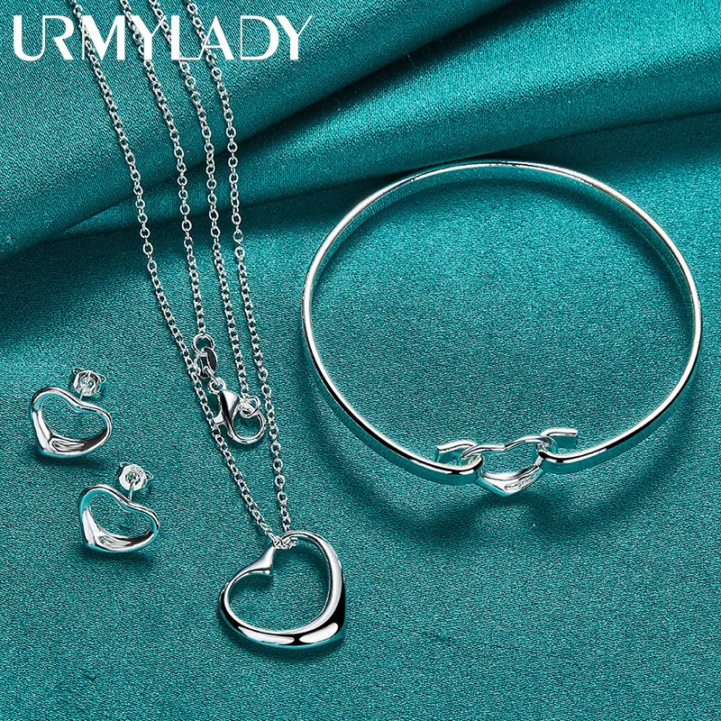 Top Trends: URMYLADY 925 Sterling Silver Love Heart Necklace Earrings Bangle Sets For Women Wedding Party Fashion Charm Jewelry Gift Shoppable Styles