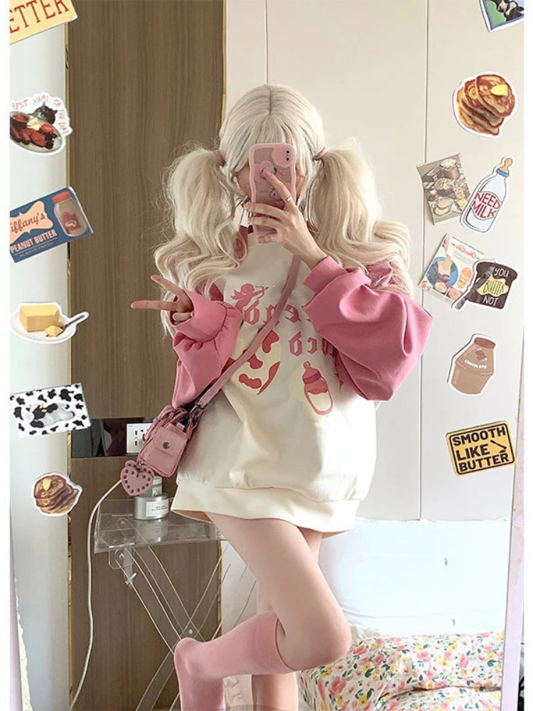 Top Trends: Deeptown Kawaii Sweet Pink Hoodies Women Japanese Harajuku Oversized Sweatshirts Female Loose Casual Long Sleeve Y2K Tops Korean Shoppable Styles - Image 3