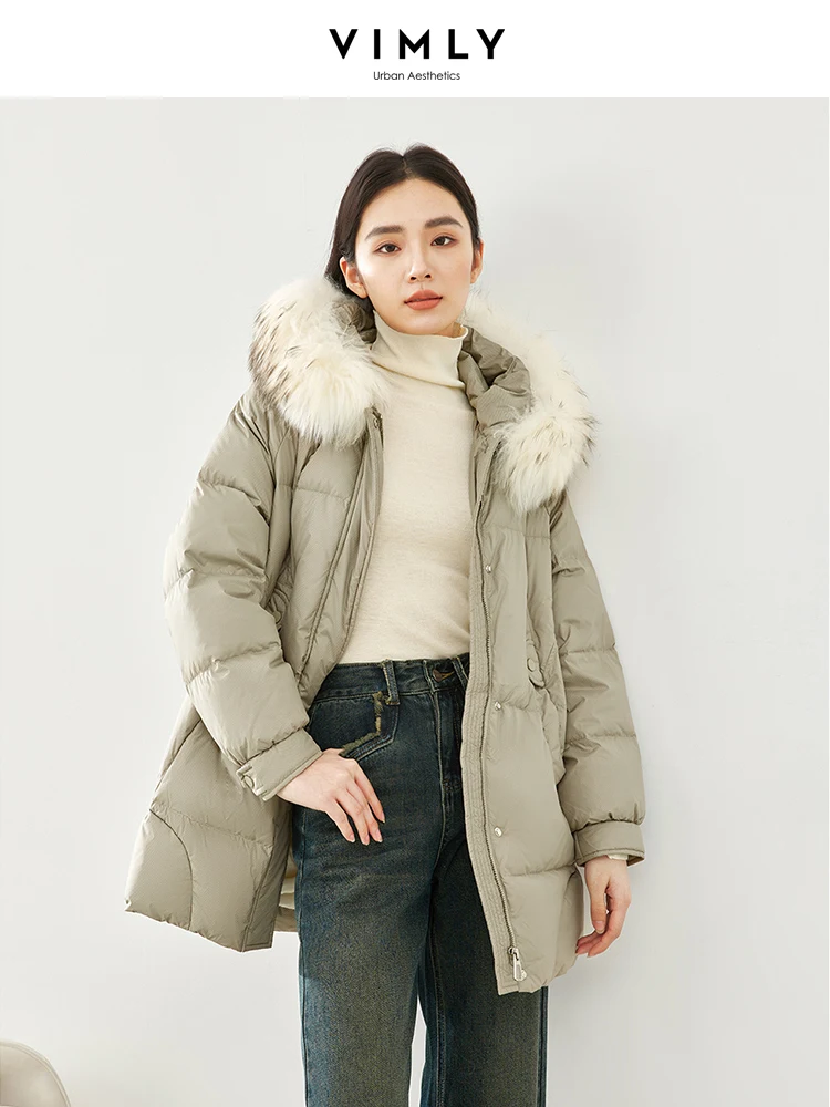 Top Trends: Vimly Winter Fur Collar Hooded Puffer Down Jacket For Women 2023 Warmth Zip-up White Duck Down Long Coats Female Outerwear 50336 Shoppable Styles