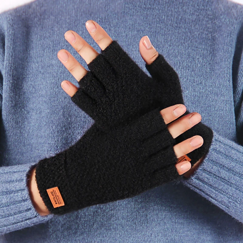 Top Trends: Winter Fingerless Gloves For Men Knitted Half Finger Glove Warm Wool Elastic Driving Gloves Outdoor Touchscreen Glove Wholesale Shoppable Styles