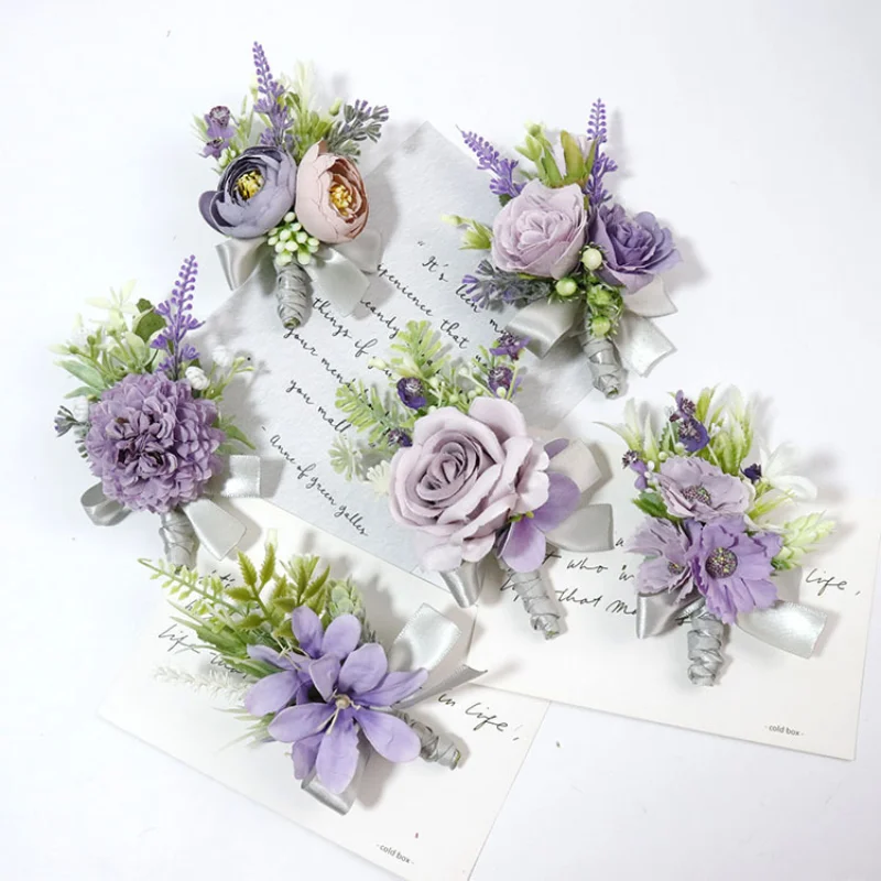 Top Trends: Lilac Artifical Flowers Bransoletka Kwiaty ślubna Boutonnieres Wrist Corsage Wedding Accessories Shoppable Styles