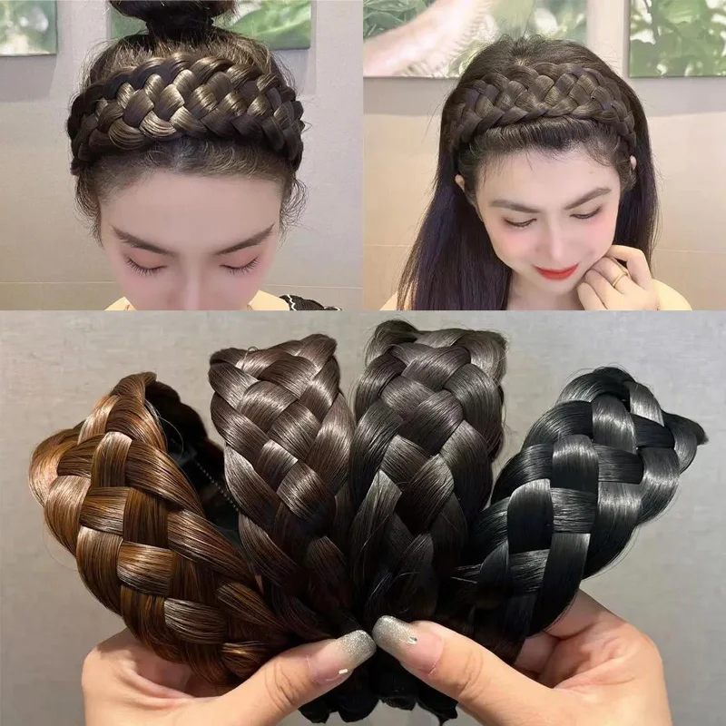 Top Trends: Wig Braided Headbands For Women Fishbone Wide Twist Hairbands Handmade Head Hoop Hair Bands Styling Headwear Accessories Gift Shoppable Styles