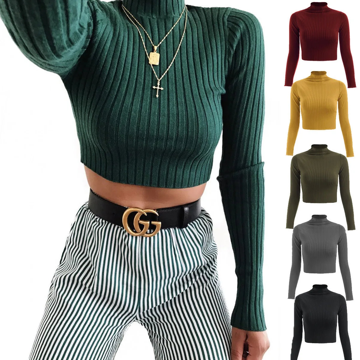 Top Trends: 2022 New Autumn And Winter Half Turtleneck Solid Color Long Sleeve Knit Tops Women's Crop Tops Women's Autumn And Winter Sweater Shoppable Styles