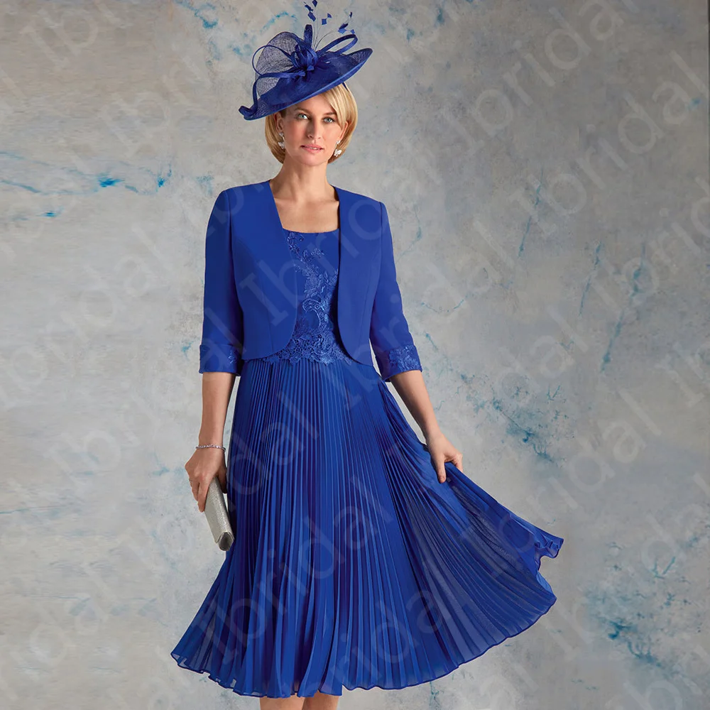 Top Trends: Gorgeous New Royal Blue Mother Dresses With Jacket Wedding Party Gowns Tea Length Lace Of The Groom Dress 2023 On Sale Shoppable Styles - Image 3