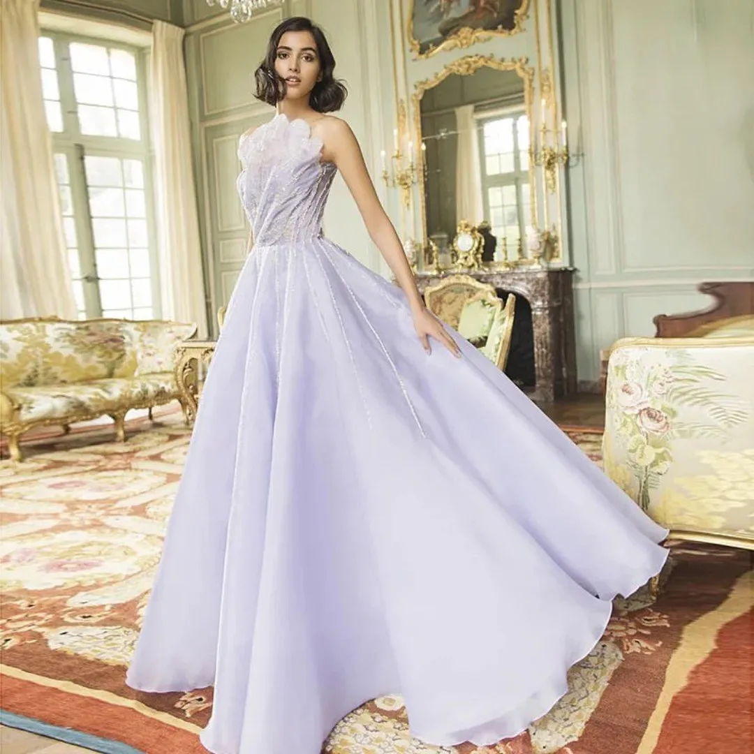 Top Trends: 2023 Graceful Purple Scalloped Prom Dress Waist Belt Backless Floor Length Beaded Sleeveless Tulle Saudi Arabia فساتين مناسبة رس Shoppable Styles